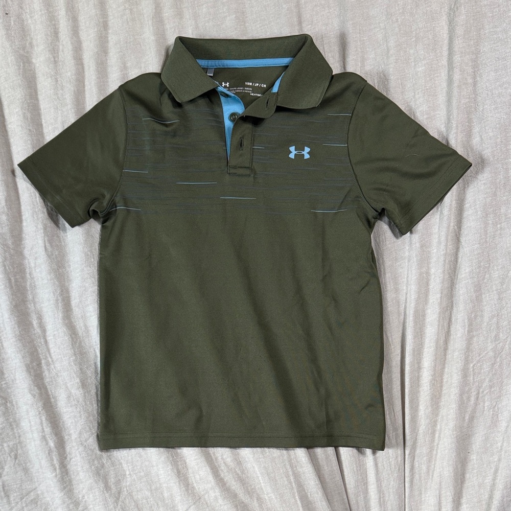 Under Armour Kids' Dark Green Polo with Blue Accents